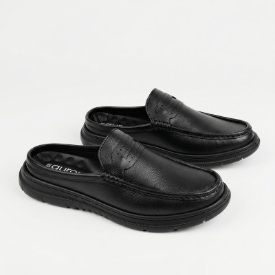 Aurora Men Premium Leather Half Loafer Black