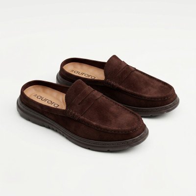 Aurora Men Premium Nubuck Leather Half Loafer Marron