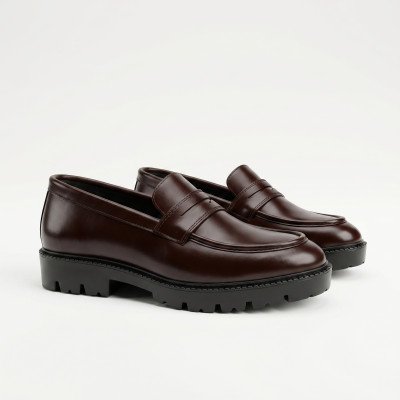 Luxury  Leather Loafers with Bold Metal Accent & Chunky Grip Sole - Dark Chocolate