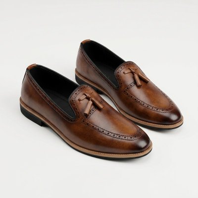 Men Leather Formal Loafers Tassel Brown